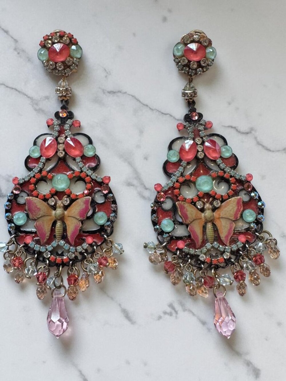 Vintage DUBLOS Large Multicolor Flamenco Shoulder Duster Earrings